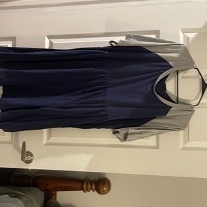 Blue and grey causal cotton shirt dress